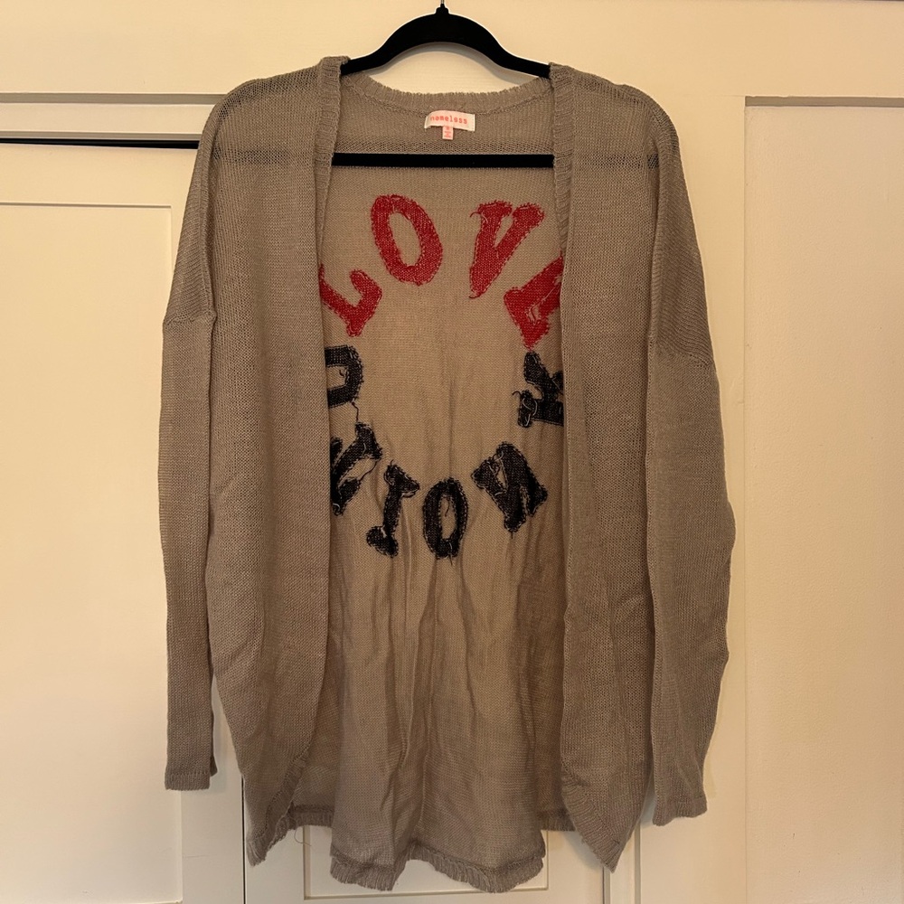 Nameless Love Revolution Open Front Lightweight Graphic Cardigan Sweater